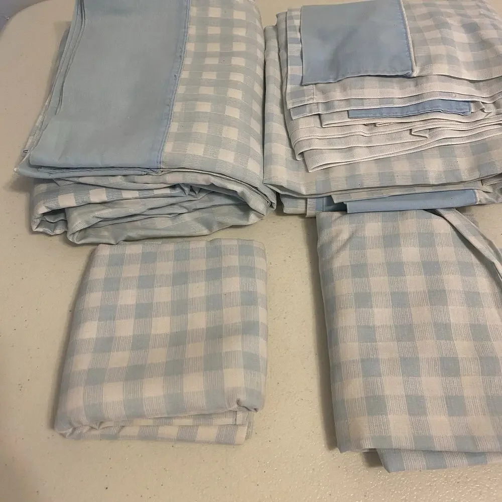 VTG Cotton Blend FullSize Flat Sheet Plaid Cottage Country Home 80x90” Set Of 4